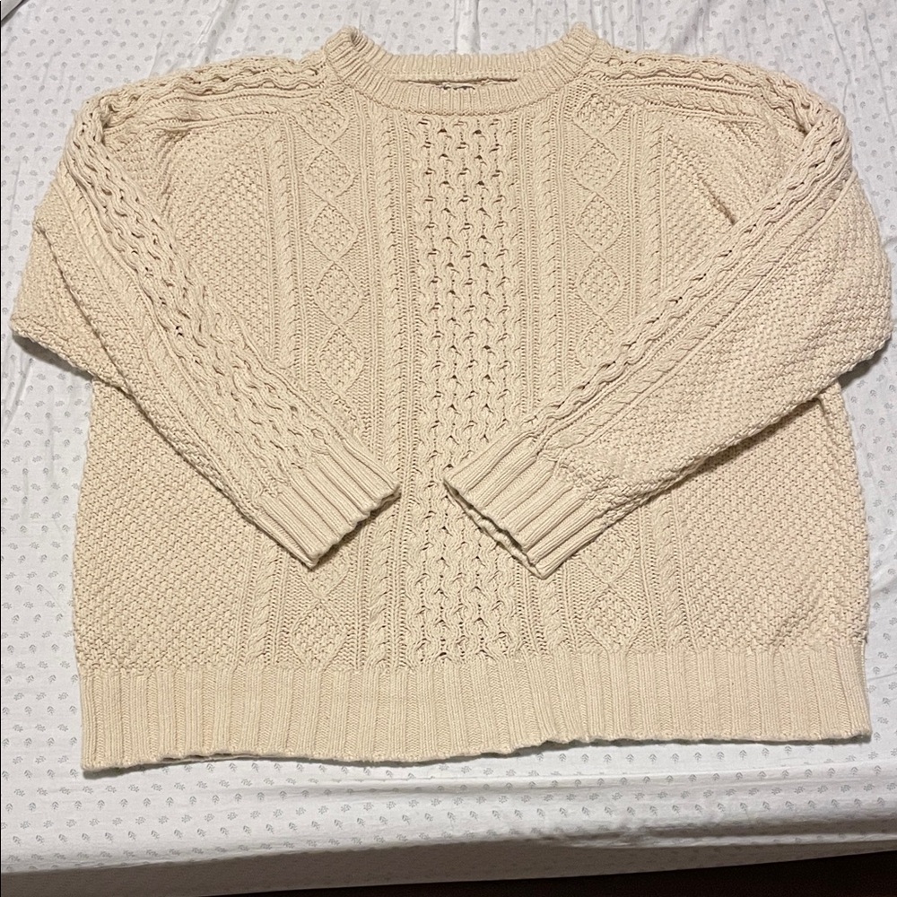 L.L. Bean Signature 100% Cotton Cream Fisherman Sweater